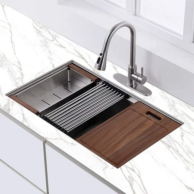 30 X 18 X 9 Inch Undermount Kitchen Sink Workstation Ledge 18 Gauge Stainless Steel Sink Modern 7740