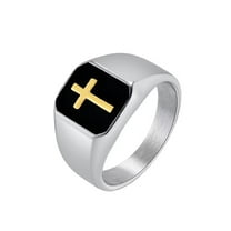 PAURO Men's Stainless Steel Vintage Enamel Square Cross Rings Biker Rock Cocktail Party Ring Silver Gold Size 10