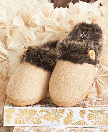Memory Foam Slippers with Faux Fur Cuffs