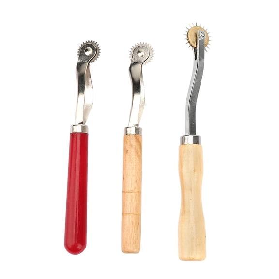S SERENABLE 3 Pieces Sewing Tracing Wheel Stitch Marking Tool Professional Pounce Wheel Wooden Handle Perforator with Steel Serrated Edges Suitable for Leathercra