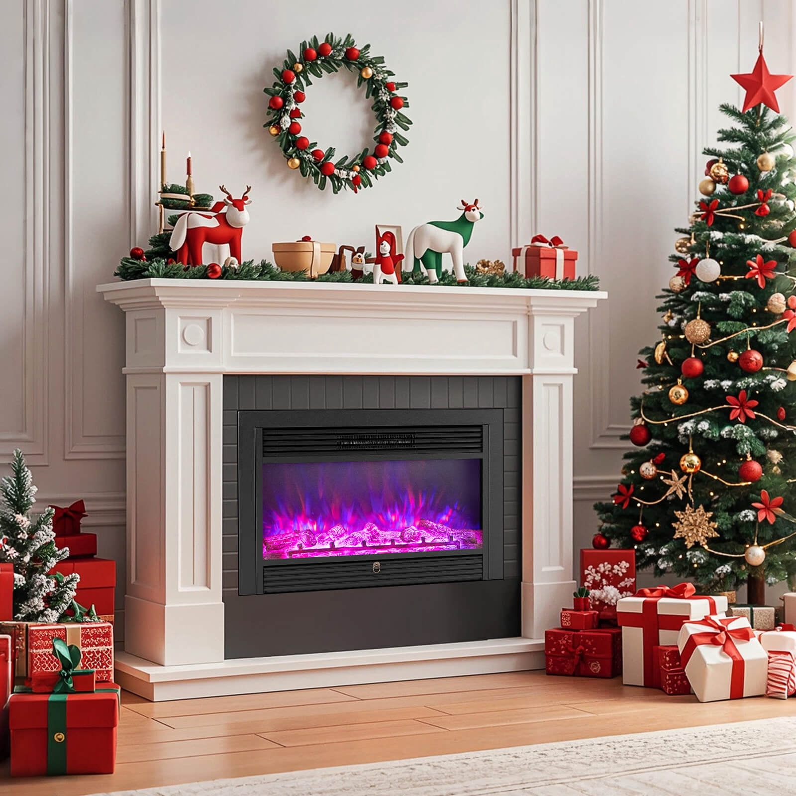 Costway 33" Electric Fireplace Insert 750W Recessed Fireplace Heater with Remote Control