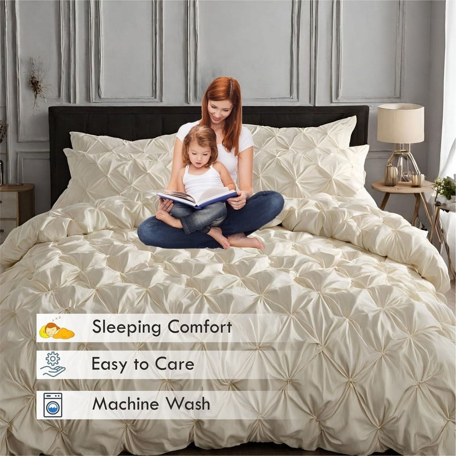 Pinch Pleated Duvet Cover Set 1200TC 100% Cotton Luxurious Home 3-Piece 1-Pinch Duvet Cover 2-Pinch Pillowcase Zipper Tie Closure Pack of 1