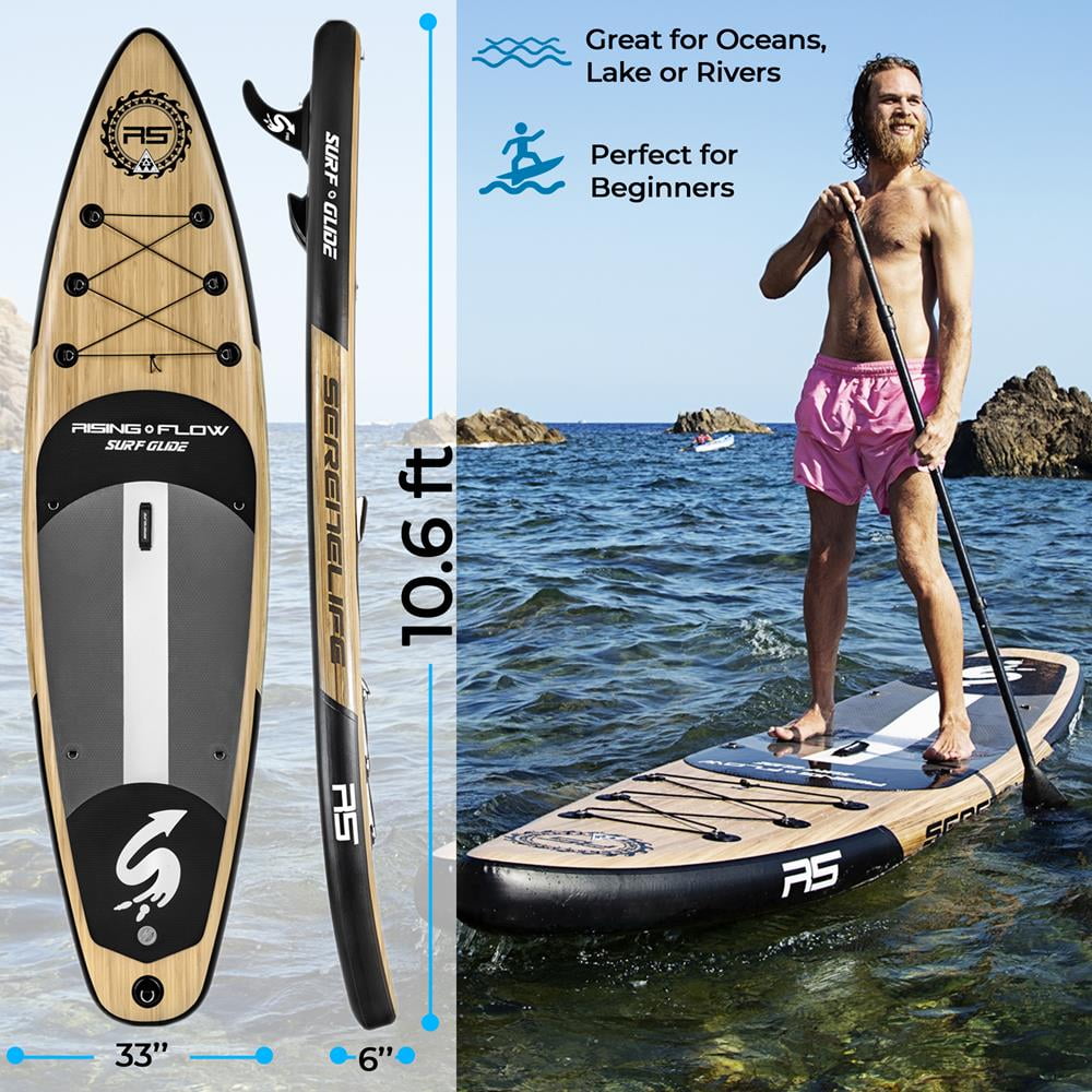 SereneLife Inflatable Stand-up Paddle Board (6 inches Thick) accessories & Carry Bag, Brown