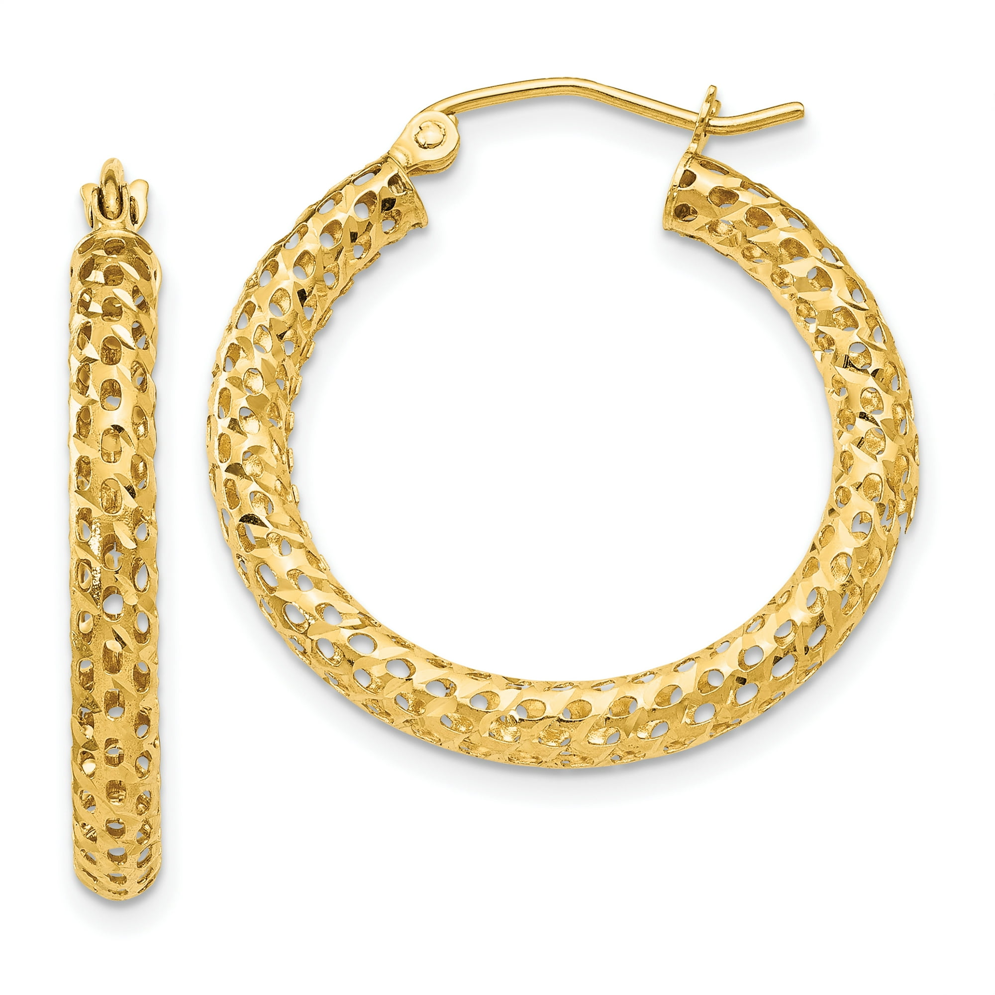14K Yellow Gold Mesh Hoop Earrings Walmart
