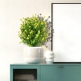 thumbnail image 4 of Arreglo floral artificial de camelia y plantas verdes: simulación primaveral realista para la decoración del hogar, centro de mesa floral artificial que no necesita riego para la sala de estar, la, 4 of 6