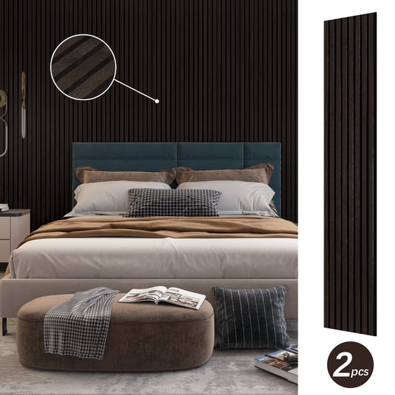 2 PCS Wood Slat Wall Panels 12.6" W x 94.5" L Acoustic Accent Panels for Wall Decor, Natural Smoked Black Wood Veneer