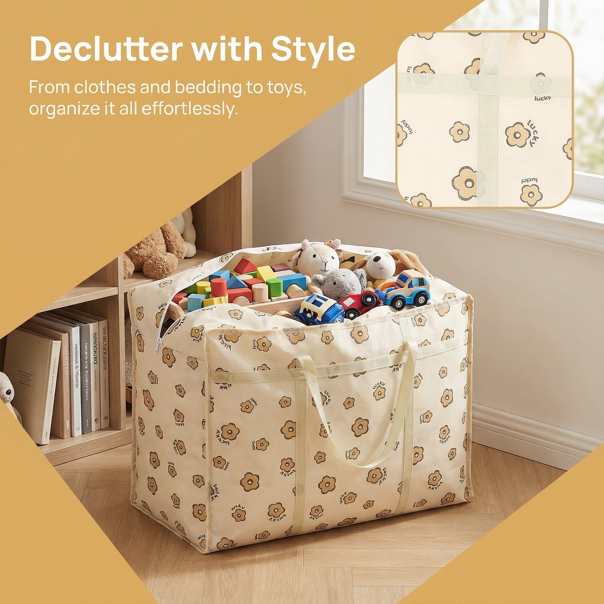 Unique Bargains Foldable Storage Bags for Organizing Clothing Flower 19.7"x11.8"x9.8"