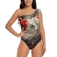 thumbnail image 4 of Daiia Abstract Red Koi Fish Art Women's One Piece Swimsuits Personalized One Shoulder Swimwear Asymmetric Ruffle Bathing Suits-Large, 4 of 8