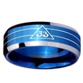 thumbnail image 2 of Tungsten Masonic 32 Duo Line Freemason 8mm Glossy Blue Two Tone Polished Beveled Edges Men Ring, 2 of 2