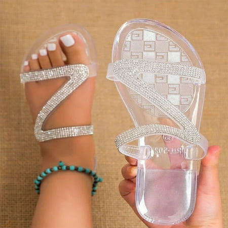 

Cathalem Summer New Women Shoes Transparent Shoes Z Shaped Rhinestone Pedal Sandals And Slippers Crock Slippers for Women White 8.50