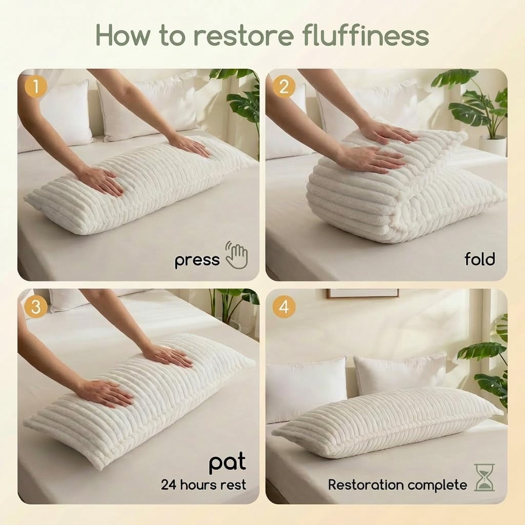 Fluffy Faux Fur Full Body Pillow for Adults, 20x54 Inch Shredded Memory Foam Pillow for Side Sleepers & Pregnancy Support, Long Bed Pillow for Back Pain Relief with Removable Cover