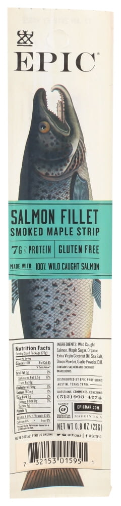 (20 Pack) Epic - Salmon Strip - Smoked Maple Salmon Fillet , .8 Oz