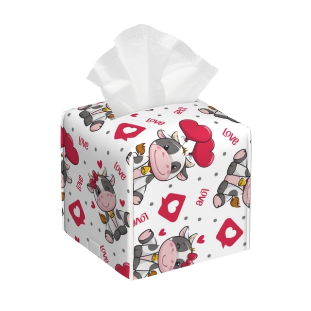 Fotbe Caring Cow Porta Pañuelos Decorativo de Cuero, Caja Cuadrada Moderna para Pañuelos Faciales, Organizador y Dispensador 5x5x5''