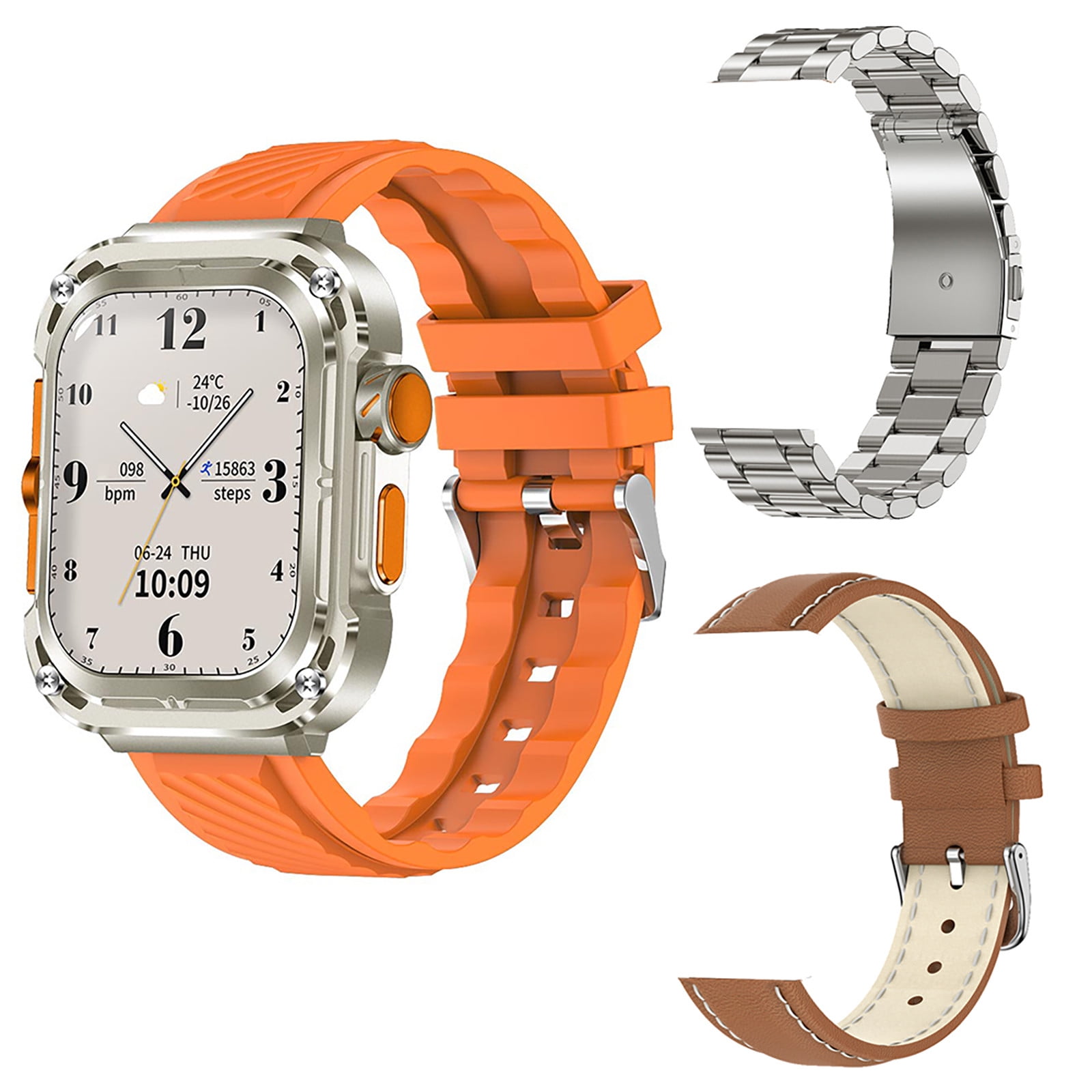 Nkmbld Fitness Watches for Women Wearable Watch Multifunction Rectangular Screen Wireless Magnetic Charging NFC Control Motion Record IP68 Watertightness Bluetooth Function, Orange