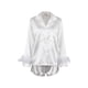 thumbnail image 3 of Txlixc - Pijama de 2 uds para mujer, blusa con puños de plumas de manga larga lisa/de retazos, pantalones cortos, ropa suelta para dormir/ropa para el hogar Txlixc Estilo de ocio, 3 of 5