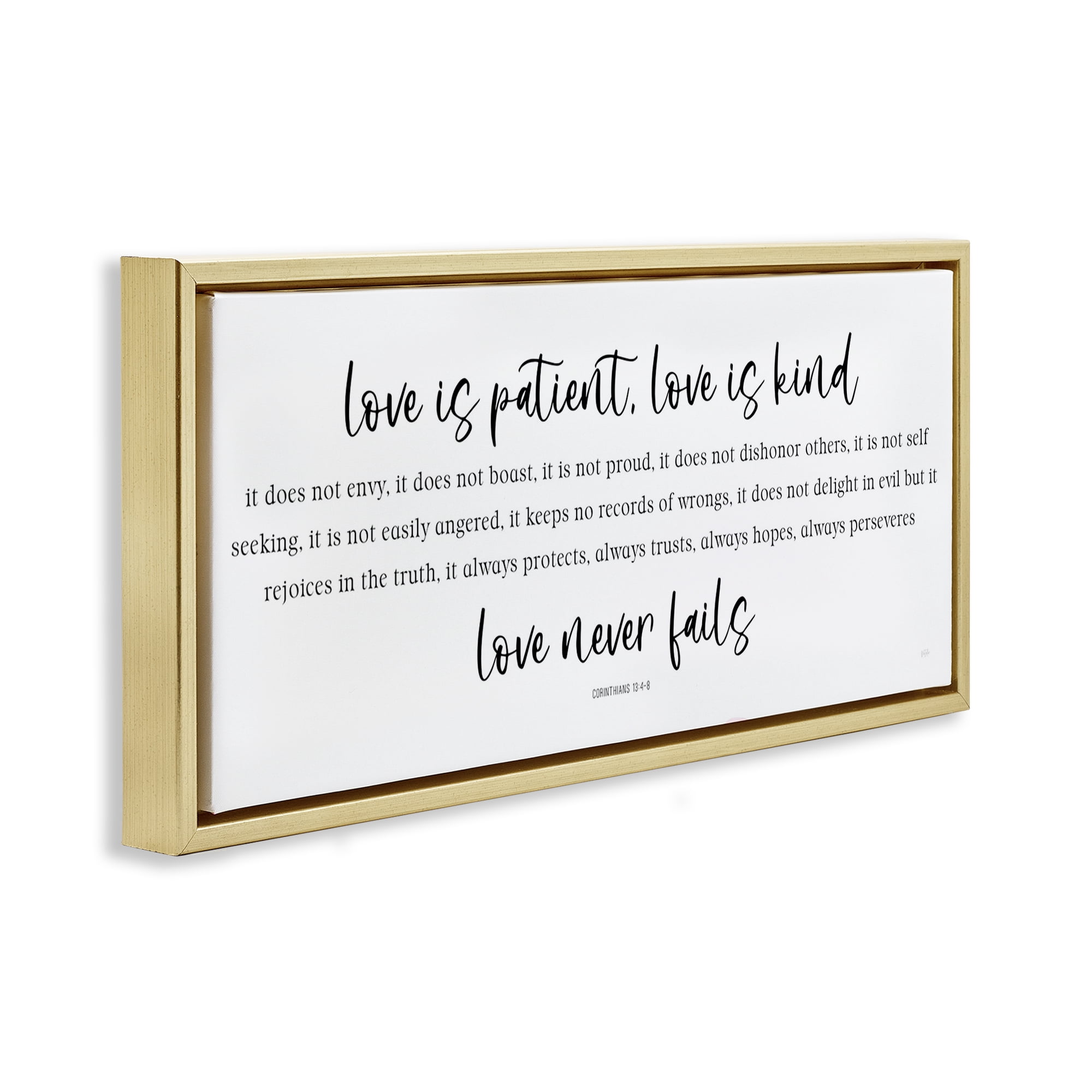 Stupell Industries Love Never Fails Proverb Gold Framed Floater Canvas Wall Art, design by Natalie Carpentieri