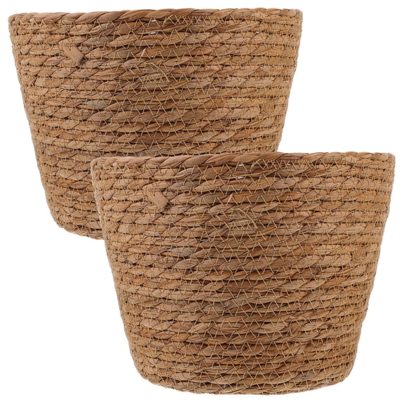 BESTYASH Set of 2 Woven Flower Baskets in Light Brown Straw for Stylish Storage and Decorative Plant Display
