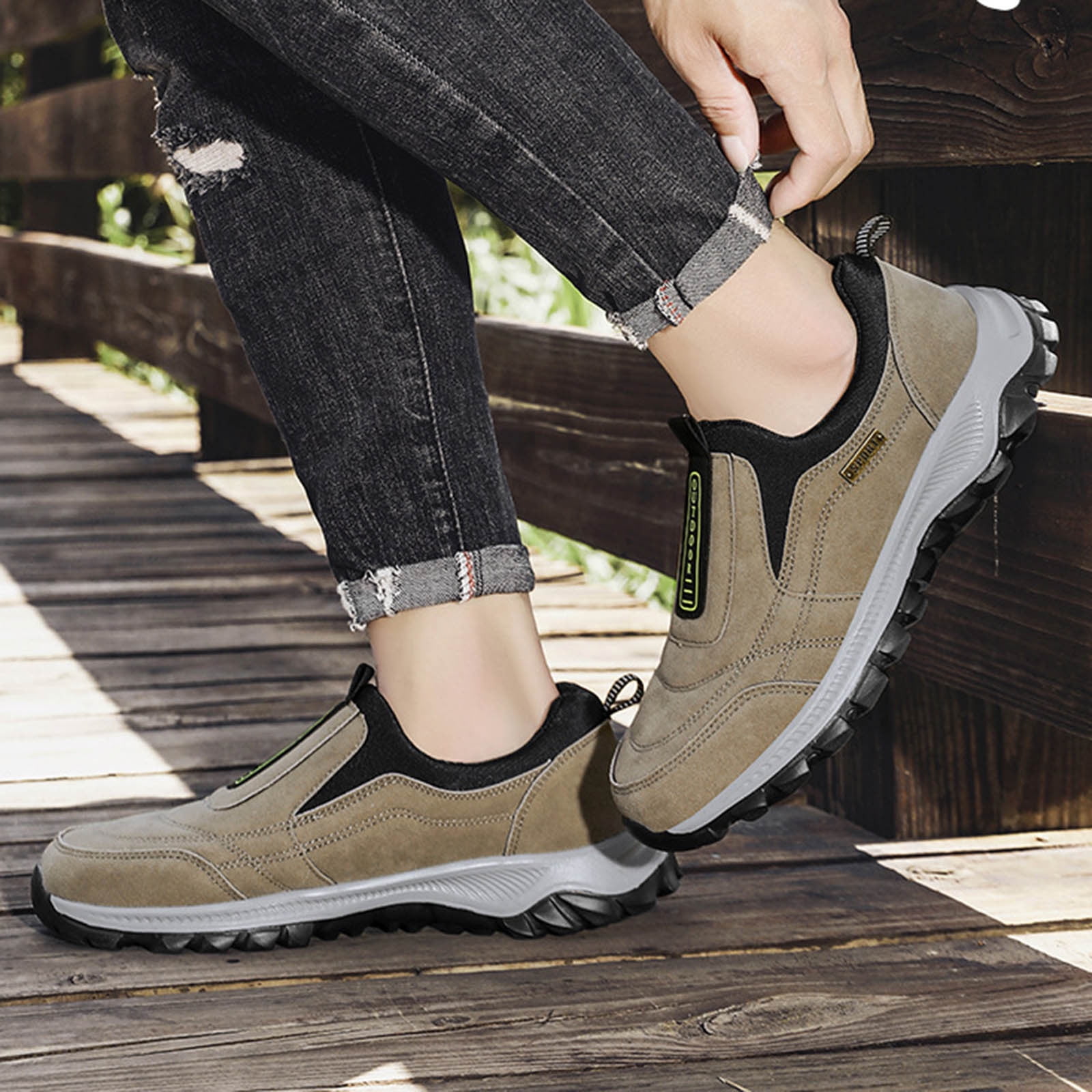 Men's Waterproof Hiking Shoes Comfortable Slip on Sneakers Orthopedic Non Slip Suede Walking Shoes