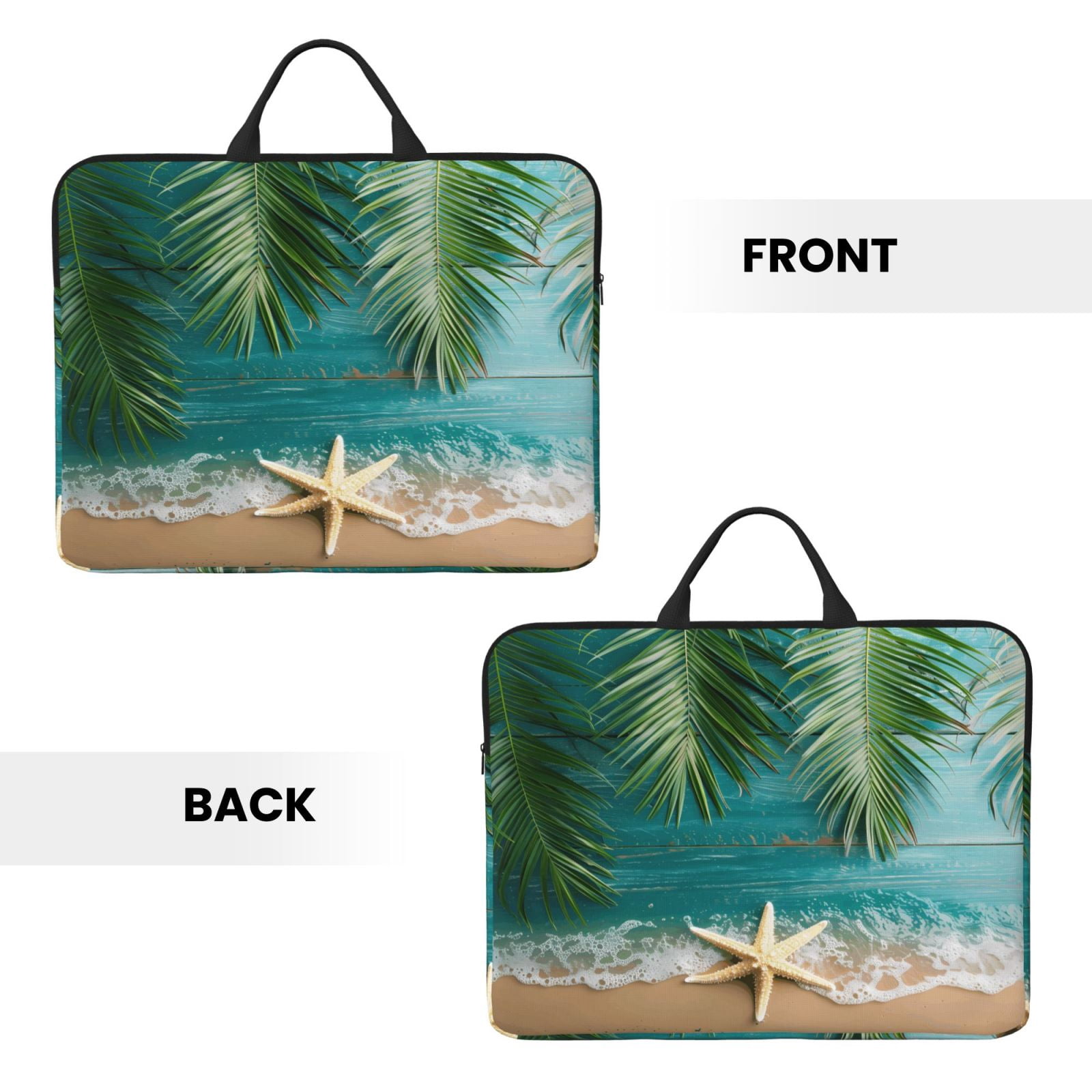 Laptop Sleeve Bag For Women Men 14inch Waterproof Durable Protective Computer Carrying Cover Handle Laptop Case Bag Beach Palm Leaf Starfish (5) (1)