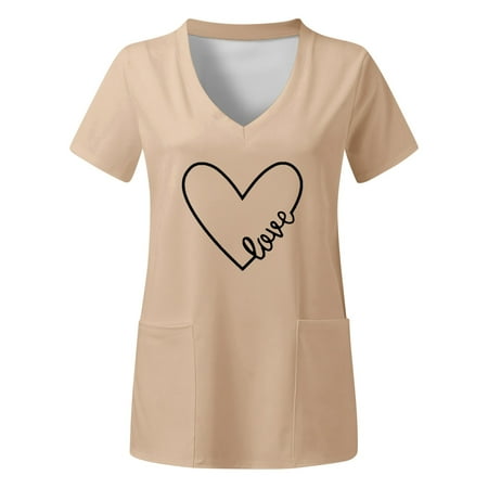 

Women Scrubs Top Working Uniform Nurses Clothing Workwear Plus Size Top V-Neck Short Sleeve Pockets Letter Printed T-Shirt Graphic Tees