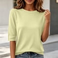 thumbnail image 2 of Women's Pullover Sweater Half Sleeve For Elbow Length Crew Neck Loose Blouse Summer Casual Lightweight Plus Size 1/2 Sleeve Shirts, 2 of 5