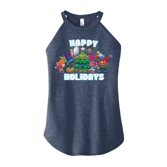 Trolls Movie - Christmas - Happy Holidays - Poppy, Biggie, & More - Juniors High Neck Tank Top