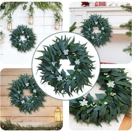 22.7 Artificial Greenery Wreath with White Flowers & Berries – Versatile Decor for Front Door Indoor/Outdoor Home & Seasonal Displays