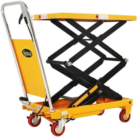 APOLLOLIFT 330lb Double Scissor Lift Table Cart 146lb Hand Hydraulic Lift Table Truck 43" W/ Foot Pump