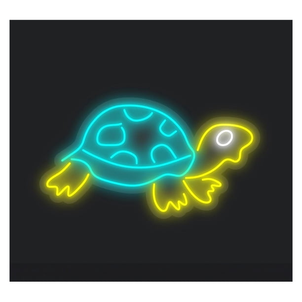 Letrero De Neón Tortuga Para Habitación Infantil, Acuario, Decoración Casa Playa Lindo Letrero LED Pared Con Temática Oceánica 52cm