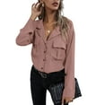 thumbnail image 4 of VISgogo, blusas de chifón salvaje a la moda para mujer, camisa de un solo pecho con cuello vuelto de Color sólido, Tops informales de manga larga para oficina para mujer VISgogo  moda, 4 of 8