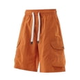 thumbnail image 3 of Men Beach Shorts Pink Men's Cargo Shorts with Multi-pocket, Elastic Waist Straight Leg Shorts, Summer Fashion Casual Beach Short Pants Orange XXL, 3 of 6