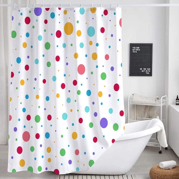 Kids Rainbow Shower Curtain for Bathroom, Colorful Geometric Cute Polka Dot Fabric Shower Curtains Set, White Modern Restroom Decor Accessories with Hooks 72X72Inches