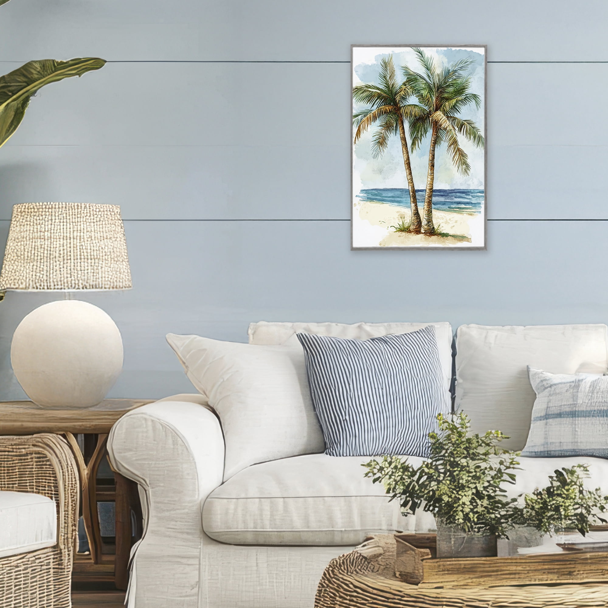 Stupell Industries Illustrated Palm Tree Duo Gray Framed Giclee Art, design by Petal Prints Design