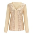 thumbnail image 7 of Womens T Shirts Women Sexy V-Neck Sequin Soild Color Long Sleeve Fold Navel Casual Blouse Gold Loose Fit Basic Blouse L, 7 of 7
