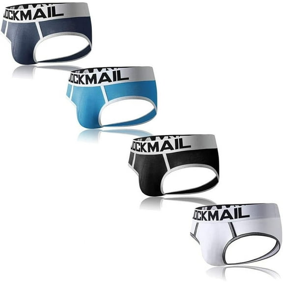 JOCKMAIL 4PCS/Pack Mens Briefs Open Back Bottomless Underwear Mens Assless Men's Boxer Briefs Trunk