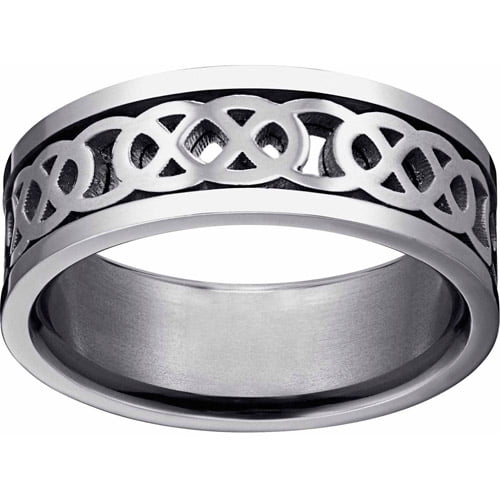 Men's Stainless Steel and Black IP Celtic Spinner Band