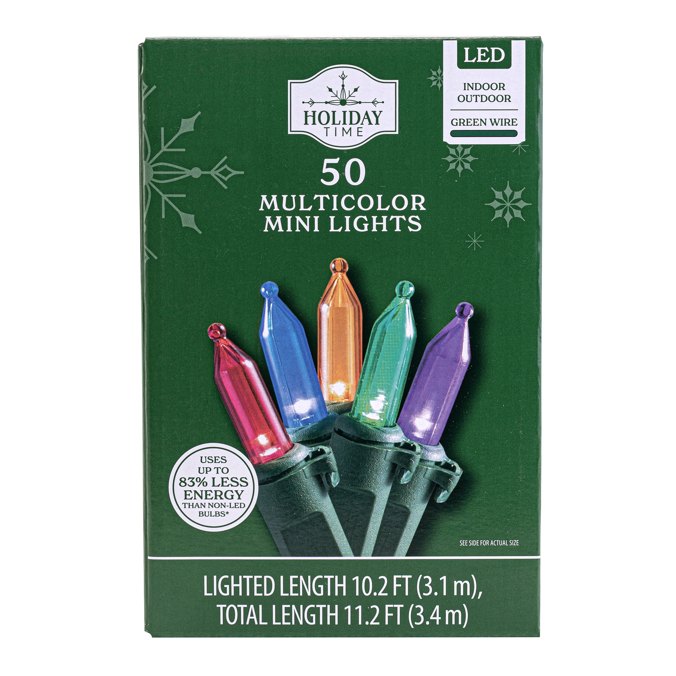 Indoor/Outdoor 50-Count LED Mini Christmas String Lights, Multicolor, 10.2', by Holiday Time