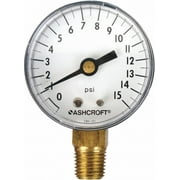 Ashcroft Gauge,Pressure,0 to 15 psi,Lower,2 in. 20W1005PH02L15#