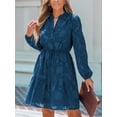 thumbnail image 4 of Vestido CUPSHE para mujer, encaje y volantes, tamaño mini, cuello en V, azul marino, 4 of 7
