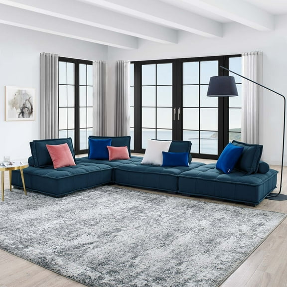 Modway Saunter Tufted Fabric Fabric 4-Piece Sectional Sofa in Azure