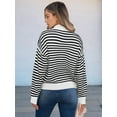 thumbnail image 5 of Women Striped Half Zip Long Sleeve Ribbed Knit Pullover Comfy Casual Light-Weight Tops Fall Fashion Black M, 5 of 8