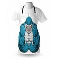 thumbnail image 3 of Fish Apron A Smiling Toothy White Shark with Big Muscles on Arms Illustration Print, Unisex Kitchen Bib Apron with Adjustable Neck for Cooking Baking Gardening, Pale Grey Petrol Blue, by Ambesonne, 3 of 3