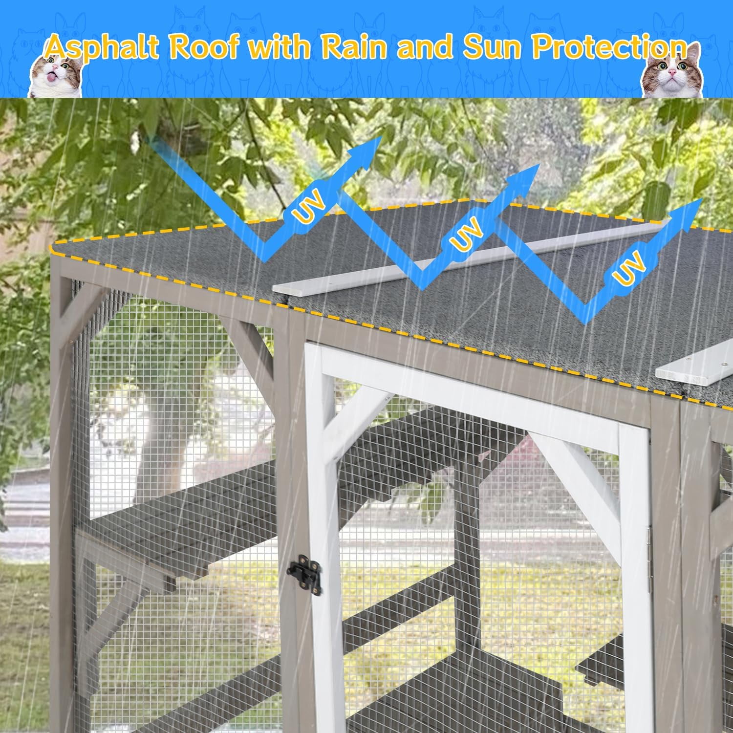 PETSCOSSET 71" Catio Outdoor Cat Enclosure Large Wooden Cat House with 5 Platforms for Multiple Cats