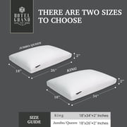 Hotel Grand Luxury Goose Feather & Down Fiber Pillows Queen Size Set of 2, Firm Support Gusseted Design, 100% Cotton Cover, No-Flat Fluffy Comfort for Side and Back Sleepers