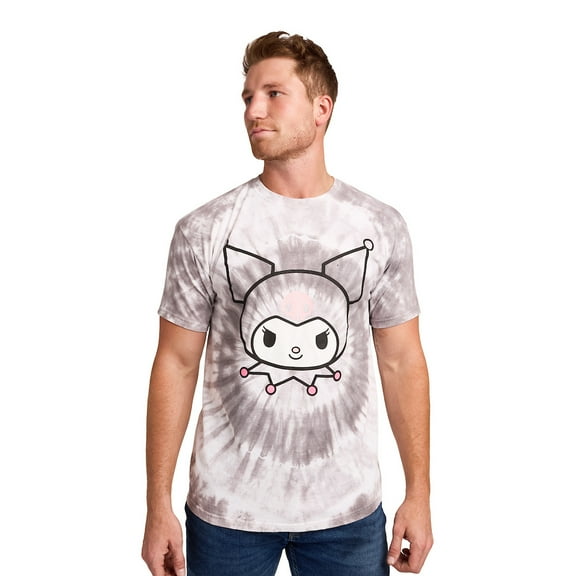 Kuromi Character Face Men's Black Spiral Tie-Dye Crew Neck Short Sleeve T-shirt-Small