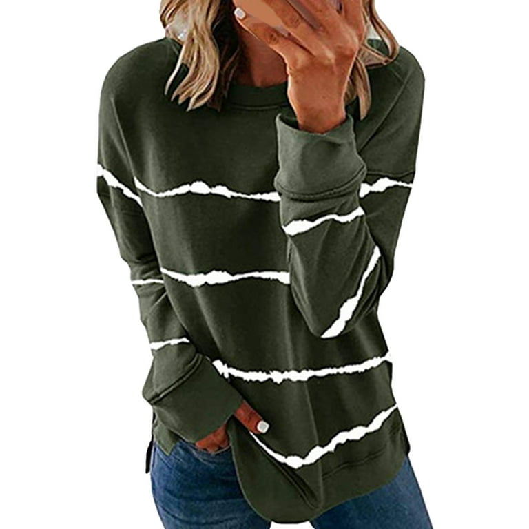 HSMQHJWE Womens Scuba Hoodie Ladies Warm Hoodies Womens Top Casual Crew  Neck Sweatshirt Solid Stripe Long Sleeve Loose Pullover Color Tunic 