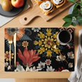 thumbnail image 2 of Bohemian Flower Placemats Set of 1, Retro Yellow Red Beige Floral Art Black Background Non-Slip Place Mats Washable Table Mats for Kitchen Dining Table Decorations Indoor/Outdoor, 2 of 9