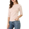 thumbnail image 6 of INSPIRE CHIC Women's Elbow Sleeves Top Round Neck Slim Fit Basic Tee Casual Printed T-Shirt S Pink White, 6 of 9