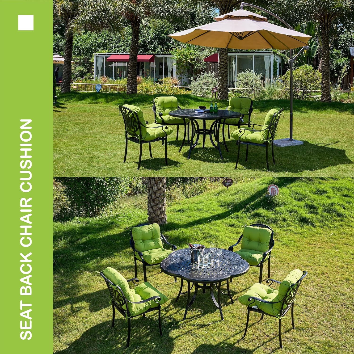 Outdoor Indoor Seat/Back Chair Tufted Cushion,All-Weather Patio Chair Cushion with Ties,for Patio Furniture,Lime Green