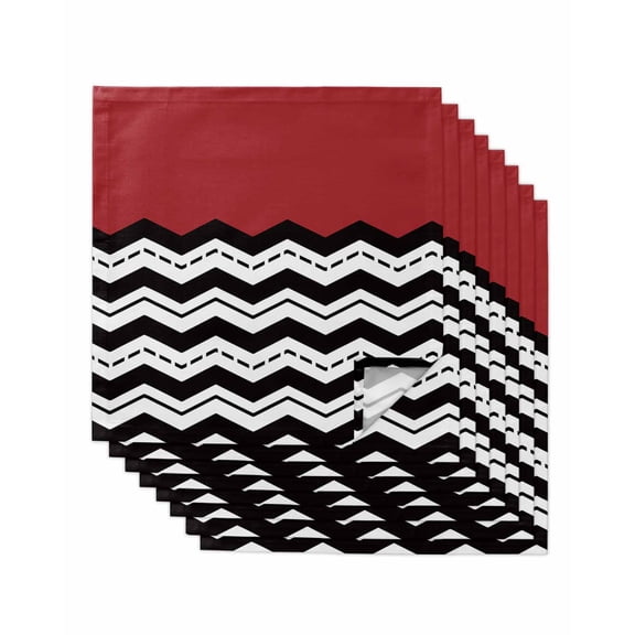 nqOlkjepod Black White Chevron Cloth Napkins Set of 8 Reusable Dinner Napkins, Geometric Red Sea Wavy Striped Cocktail Napkin Washable Table Napkins for Wedding/Holiday Party/Baby Shower 20"x20"
